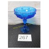 Fenton Colonial Blue Cabbage Rose Compote