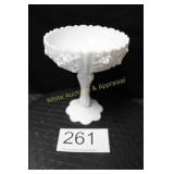 Fenton White Milk Glass Cabbage Rose Compote