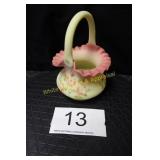 Fenton Rose Burmese Glass Yellow-Pink Basket
