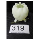 Fenton Custard U/V Grape Pattern Crimped Rose Vase