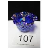 Fenton Blue Carnival Basket Weave Candy Dish