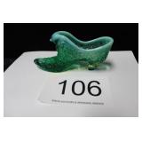 Fenton Opalescent Green "Cat Head" Slipper