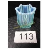 Fenton Aqua Opalescent Paneled Six Sided Vase