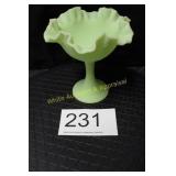 Fenton Lime Sherbert Satin Ruffled Edge Compote
