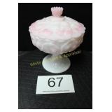 Fenton Rosalene Lidded Pink/White Compote