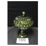 Fenton Colonial Green Lidded Pedestal Dish