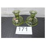 Fenton Pair - Colonial Green Candlestick Holders