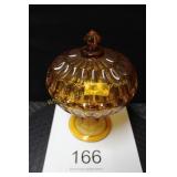 Fenton Thumbprint Amber Gold Covered Bowl