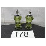 Fenton Colonial Green Cabbage Rose S & P Shakers