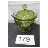 Fenton Colonial Green Hobnail Candy Dish