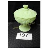 Fenton Lime Sherbert Satin Water Lily Compote