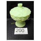 Fenton Lime Sherbert Satin Water Lily Compote