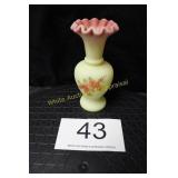 Fenton Burmese Glass Vase w/ Hip Rose Flowers