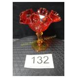 Fenton Amberina Cabbage Rose Compote Candy Dish