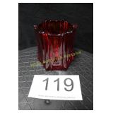 Fenton Ribbed Hexagonal Amberina Candle Holder