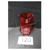 Fenton Ribbed Hexagonal Amberina Candle Holder