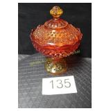 Fenton Orange Hobnail Footed Amberina Candy Jar