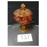 Fenton Amber/Orange Cabbage Rose Candy Dish