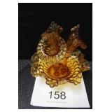 Fenton 3 Horn Amber Epergne Flower Bowl