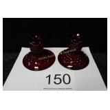 Fenton Ruby Red Candle Holder Set
