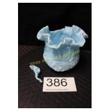 Fenton Satin Blue Glass Embossed Poppy Vase