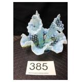 Fenton Flower Blue Opalescent Epergene - Damage