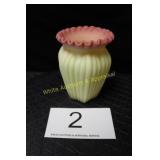 Fenton Burmese Glass Ribbed Vase w/Crimped Top