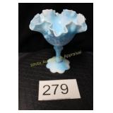 Fenton Blue & White Cabbage Rose Compote