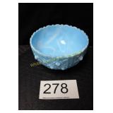 Fenton Blue & White Slag Cabbage Rose Bowl