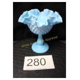 Fenton Blue & White Cabbage Rose Compote