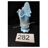 Fenton Blue & White Slag Cabbage Rose Vase