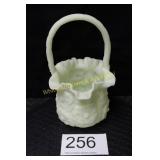 Fenton Custard Poppy Pattern Ruffled Edge Basket
