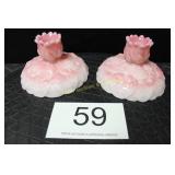 Fenton Rosalene Pink Slag Candlestick Holder Pair