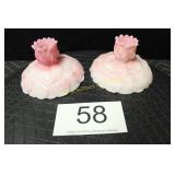 Fenton Rosalene Pink Slag Candlestick Holder Pair