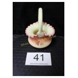 Fenton Burmese Glass Basket - Fluted/Scalloped Rim