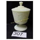 Fenton Custard U/V Lidded Candy Dish / Compote