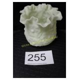 Fenton Custard Poppy Pattern Ruffled Edge Vase