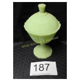 Fenton Lime Sherbert Satin Paneled Daisy Compote