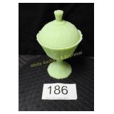 Fenton Lime Sherbert Satin Paneled Daisy Compote