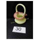 Fenton Burmese Fluted Basket w/Scalloped Rim