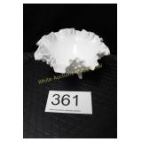 Fenton White Milk Glass Hobnail 3 Footed Ruffled B