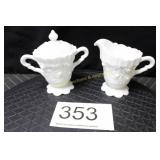 Fenton White Milk Glass Covered Sugar w/Creamer