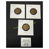 3 Lincoln Cents - 1918 "P", 1918 "D", 1918 "S"
