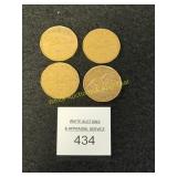 4 Canadian Dollar Coins - 2008, 1989, 1987, 1990