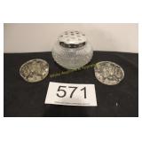 Pressed Glass Hair Receiver & Floral Frogs