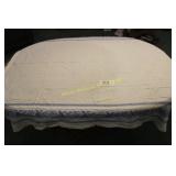 Vtg. White Linen Tablecloth w/Blue Border