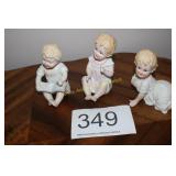 Trio of Bisque Babies w/Book & Frill Trim