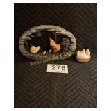 Chicken Scene & Vintage Nesting Ceramic Chicken