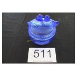 Cobalt Blue Glass Love Birds Dish