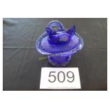 Cobalt Glue Glass Hen on Nest